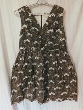 1X Bea& Dot X Modcloth Brown Floral Midi Summer Dress with White Daisies Retro